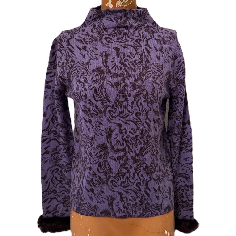 Casual Corner Purple REAL Fur Sleeve Angora Lambswool NWT Y2K Top Shirt Small